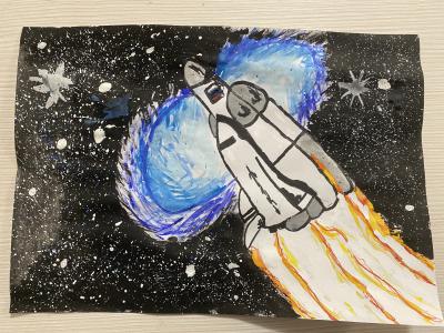 Картина. Автор: Гостенов Никита. Техника: акварель. Класс: 5 Ракета «Буран»