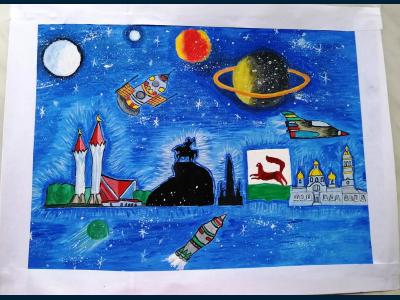 Картина. Автор: Идрисов Радмир Артурович. Техника: акварель. Класс: 6 Лучший город Вселенной