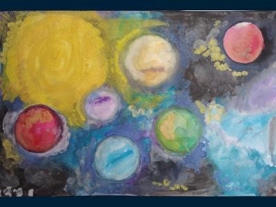 Картина. Автор: Файзрахманова Ильнара. Техника: гуашь. Класс: 6  «Космические дали»