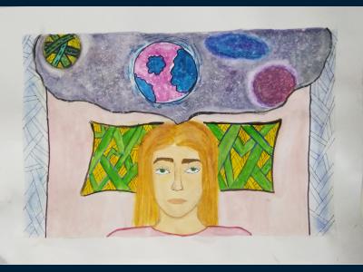 Картина. Автор: Козлова Алиса Евгеньевна. Техника: акварель. Класс: 6 "Космические сны"