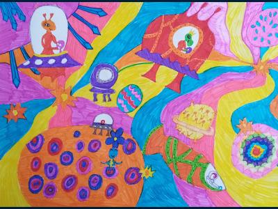 Картина. Автор: Елисеева Есения. Техника: другая. Класс: 6 Жизнь на далеких планетах