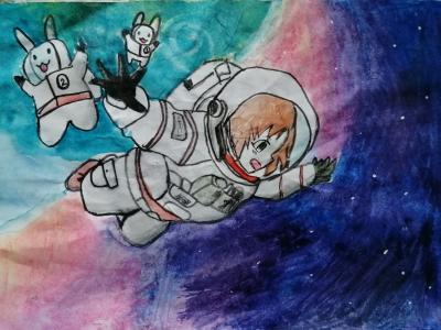 Картина. Автор: Хайбраялова Ленария. Техника: акварель. Класс: 6 Я хочу быть космонавтом