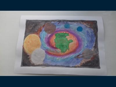 Картина. Автор: Галлямов Айгиз. Техника: смешанная техника. Класс: 6 Лучший город Вселенной