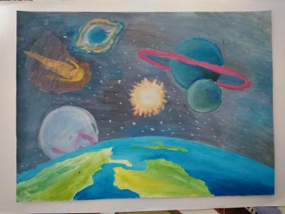 Картина. Автор: Баймурзина Далия Ураловна. Техника: гуашь. Класс: 6 Наши космические соседи