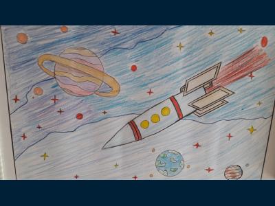Картина. Автор: Галеев Роман Артурович. Техника: карандаш. Класс: 7 "Космические путешествия"