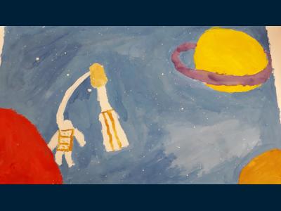 Картина. Автор: Муллаянов Руслан Ринатович. Техника: гуашь. Класс: 7 "Космические путешествия"