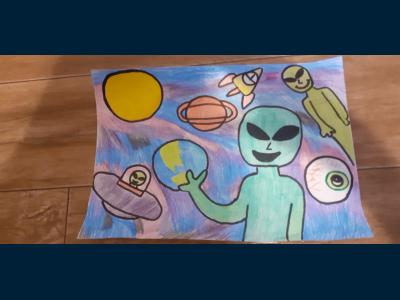 Картина. Автор: Меркулова Кристина. Техника: карандаш. Класс: 7 Гости из будущего