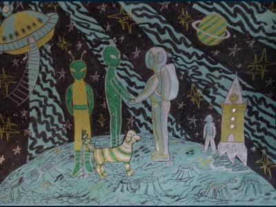 Картина. Автор: Ермолаева Юлия. Техника: смешанная техника. Класс: 7 Жизнь на далеких планетах