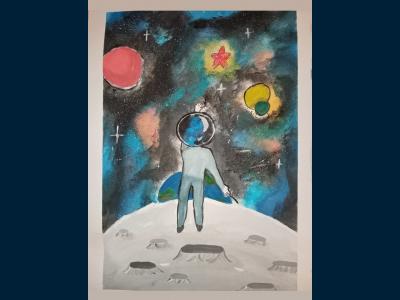 Картина. Автор: Хусаинова Милена. Техника: гуашь. Класс: 7 Космические дали