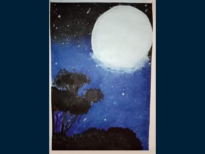 Картина. Автор: Аблиева Аэлита. Техника: гуашь. Класс: 7 Звезды улыбаются нам