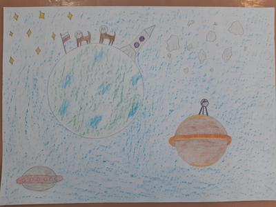 Картина. Автор: Бредихина Татьяна. Техника: карандаш. Класс: 7 Животные на Орбите