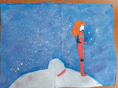 Картина. Автор: Сидорова Елена. Техника: гуашь. Класс: 8 Луна тоже бывает домом