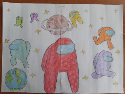 Картина. Автор: Матвеева Валерия. Техника: карандаш. Класс: 8 Космические герои