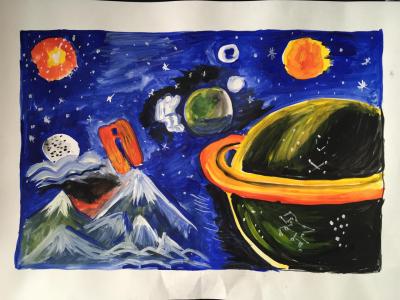 Картина. Автор: Нуруллин Айдар. Техника: гуашь. Класс: 8 Космические дали