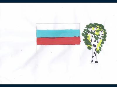 Картина. Автор: Муллаянов Амир. Техника: смешанная техника. Класс: 1 Символы России