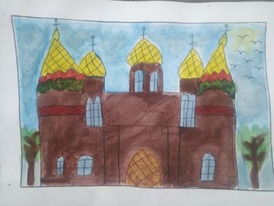 Картина. Автор: Ардаширова Виолетта. Техника: смешанная техника. Класс: 1 Древнерусская архитектура
