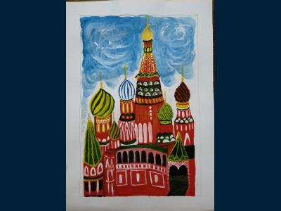 Картина. Автор: Шайхутдинов Дамир. Техника: гуашь. Класс: 1 Города России - Москва