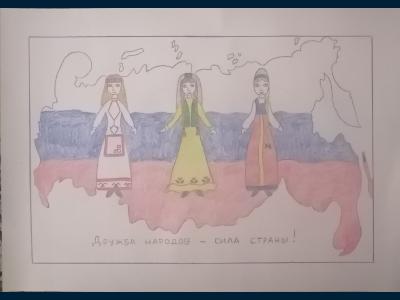 Картина. Автор: Фазлыев Ранис. Техника: карандаш. Класс: 1 Многонациональная страна: дружба народов