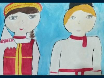 Картина. Автор: Аккильдина Элина Ришатовна. Техника: гуашь. Класс: 1 Русский народный костюм