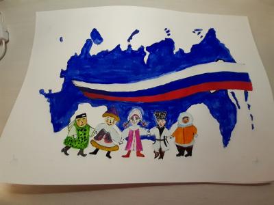 Картина. Автор: Халезова Алиса. Техника: смешанная техника. Класс: 1 Это моя страна