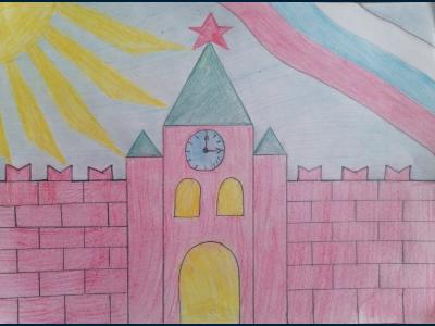 Картина. Автор: Аксаров Айсар. Техника: карандаш. Класс: 1 Люблю тебя, Моя Россия!