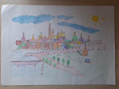Картина. Автор: Шведов Арсений. Техника: смешанная техника. Класс: 1 Города России