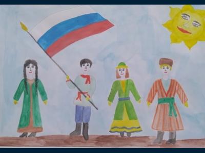 Картина. Автор: Исмагилова Азалия. Техника: акварель. Класс: 1 Народы России