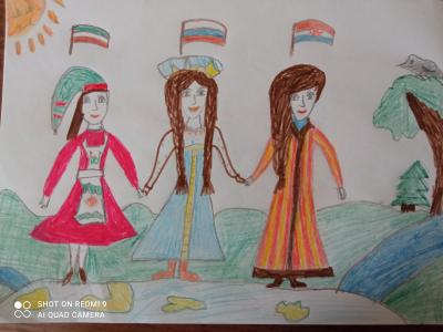 Картина. Автор: Ибрагимова Виктория. Техника: акварель. Класс: 1 Дружба народов. Моя Россия