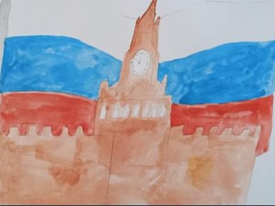 Картина. Автор: Бараков Айтуган. Техника: акварель. Класс: 2 Я люблю тебя Россия