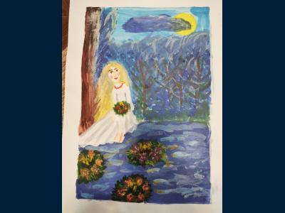 Картина. Автор: Гадельшина Виолетта. Техника: гуашь. Класс: 2 Купальская ночь