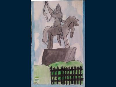 Картина. Автор: Абдрахманов Тимур. Техника: акварель. Класс: 2 Памятники России. С.Юлаев