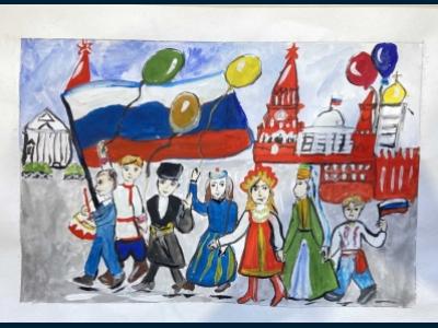 Картина. Автор: Хамзина Самира. Техника: смешанная техника. Класс: 2 Многонациональная Россия: дружба народов