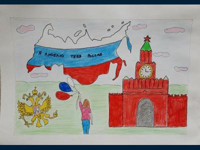 Картина. Автор: Киньябаева Эльнара. Техника: смешанная техника. Класс: 2 Я люблю тебя Россия
