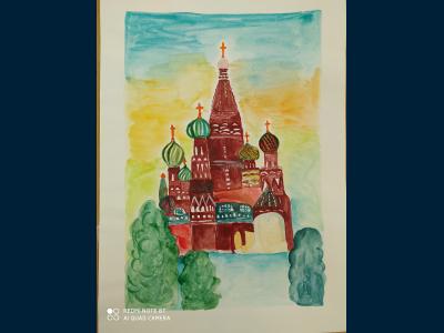Картина. Автор: Марченкова Ксения. Техника: гуашь. Класс: 2 Храм.
