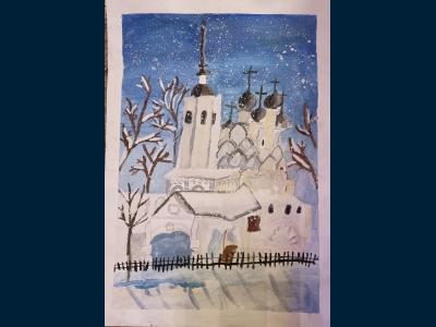 Картина. Автор: Кипчакбаева Дана. Техника: гуашь. Класс: 2 Древнерусская архитектура