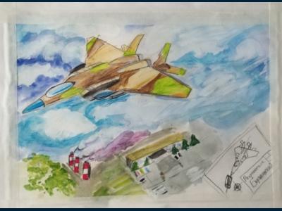 Картина. Автор: Борисовский Илья. Техника: акварель. Класс: 2 Самолеты России - проектирую будущее