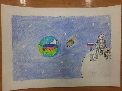 Картина. Автор: Исхакова Ясмина. Техника: смешанная техника. Класс: 2 Достижение науки и техники