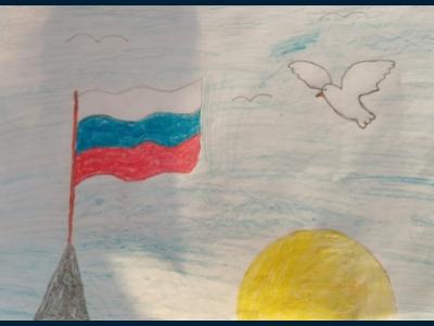 Картина. Автор: Баязитова Энже. Техника: карандаш. Класс: 2 "Я люблю тебя Россия"
