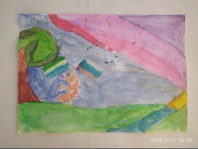 Картина. Автор: Зияева Рамиля. Техника: акварель. Класс: 3 "Я люблю тебя Россия"