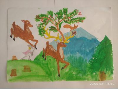 Картина. Автор: Абдуллина Сулпан. Техника: акварель. Класс: 3 Природные чудеса России