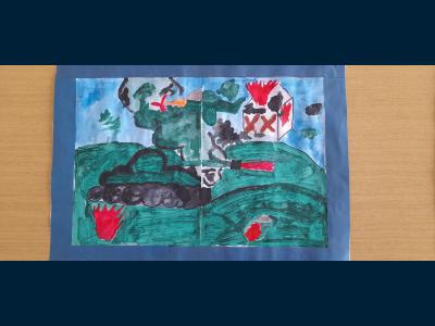 Картина. Автор: Хужина Дарина. Техника: гуашь. Класс: 3 Великие битвы и сражения в истории России
