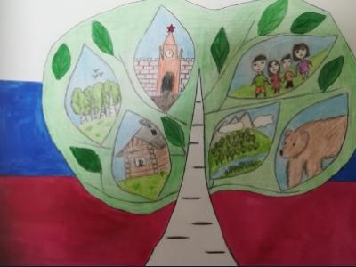 Картина. Автор: Хафизова Карина Раисовна. Техника: смешанная техника. Класс: 3 Моя Россия - моя Родина!