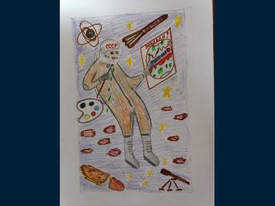 Картина. Автор: Хамидуллин Камиль. Техника: смешанная техника. Класс: 3 Поехали РОССИЯ!