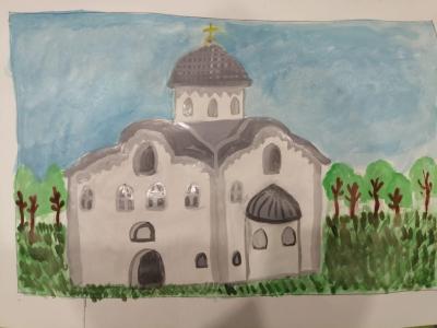 Картина. Автор: Мазитов Ислам. Техника: акварель. Класс: 3 Древнерусская архитектура