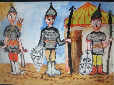 Картина. Автор: Габбасов Роман. Техника: акварель. Класс: 3 Героическое прошлое России