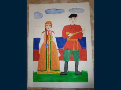 Картина. Автор: Мирасова Инара. Техника: гуашь. Класс: 4 Костюм как элемент истории государства