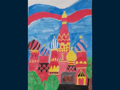 Картина. Автор: Усманова Розалия. Техника: гуашь. Класс: 4 Москва- Кремель