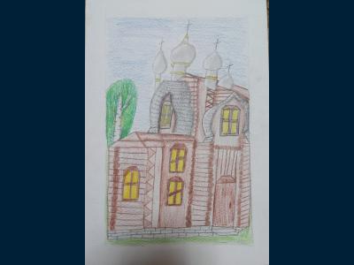 Картина. Автор: Гаврилова Мария. Техника: карандаш. Класс: 4 Старинная церковь (древнерусская архитектура)