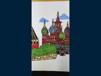 Картина. Автор: Ширяева Карина. Техника: смешанная техника. Класс: 4 Древнерусская архитектура