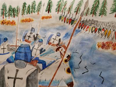 Картина. Автор: Гайнутдинов Айнур. Техника: акварель. Класс: 4 Ледовое побоище